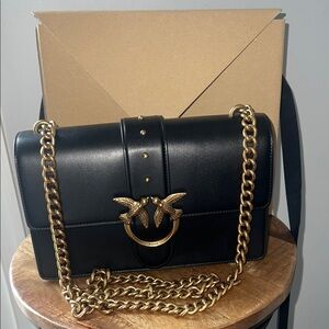 Pinko Black Crossbody Bag with Gold Chain